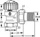 Thermostat-Ventilunterteil in Eckform, aus Messing, mit Schraubanschluss und Anschluss für Thermostatkopf. Marke: IMI Hydronic Engineering.